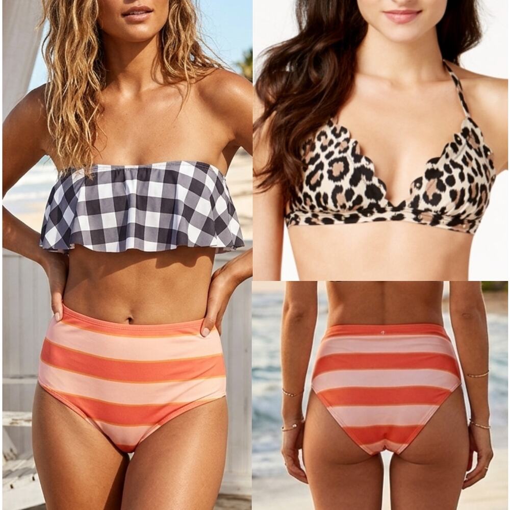 NWT Kate Spade Bikini Mix N Match Strapless Halter High Waist SET Bundle Sz XS